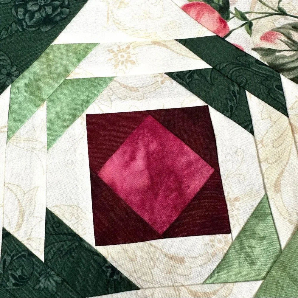 Handmade Green Red Pink Rose shabby chic unfinished Quilt topper